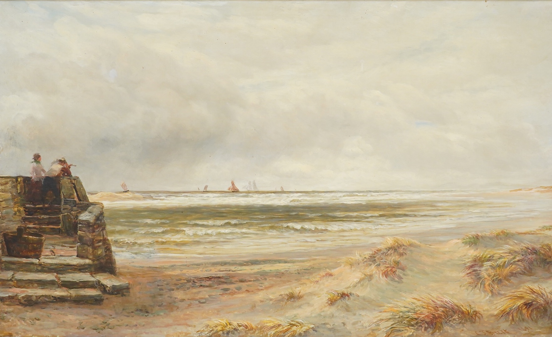 Charles J. Burt (1823-1902), 'The Lookout, Barmouth', signed and dated 1891, oil on canvas, 59 x 97cm, ornate gilt frame